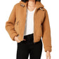 Collection B Juniors' Faux-Fur Teddy Bomber Jacket Camel Size Medium