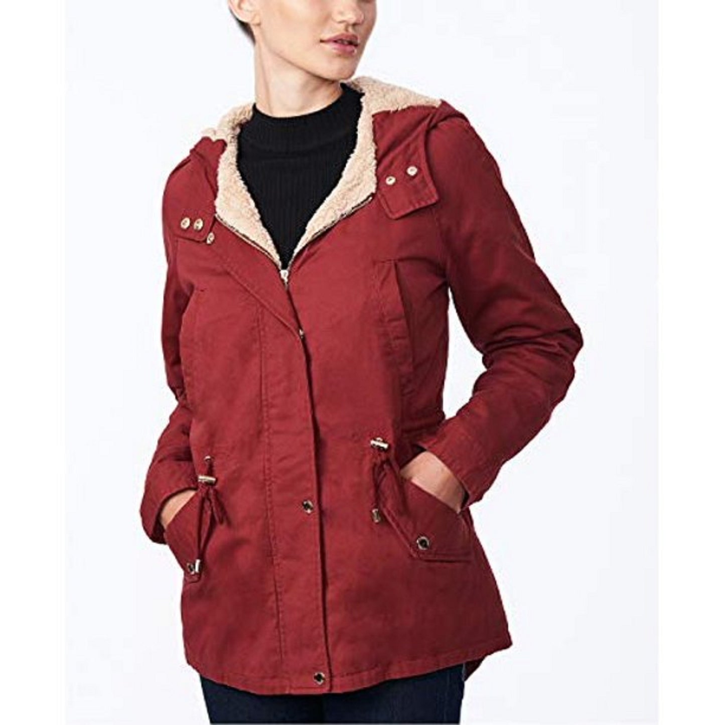 Collection B Juniors' Hooded Anorak Jacket Medium Red Size X-Small