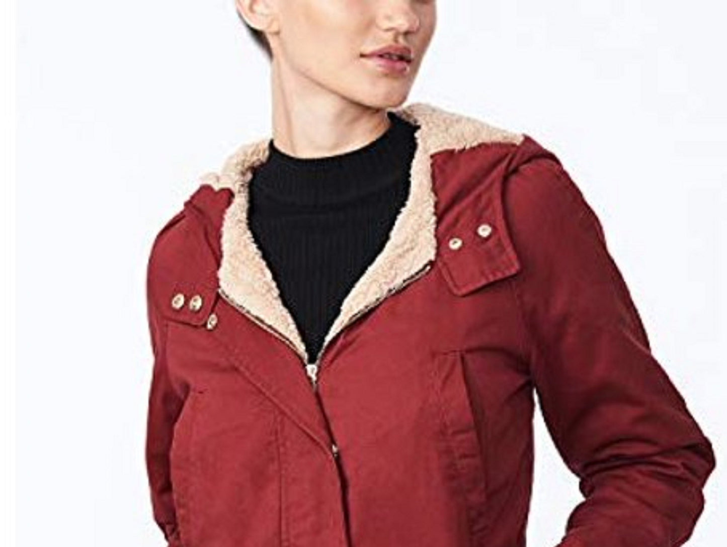 Collection B Juniors' Hooded Anorak Jacket Medium Red Size X-Small