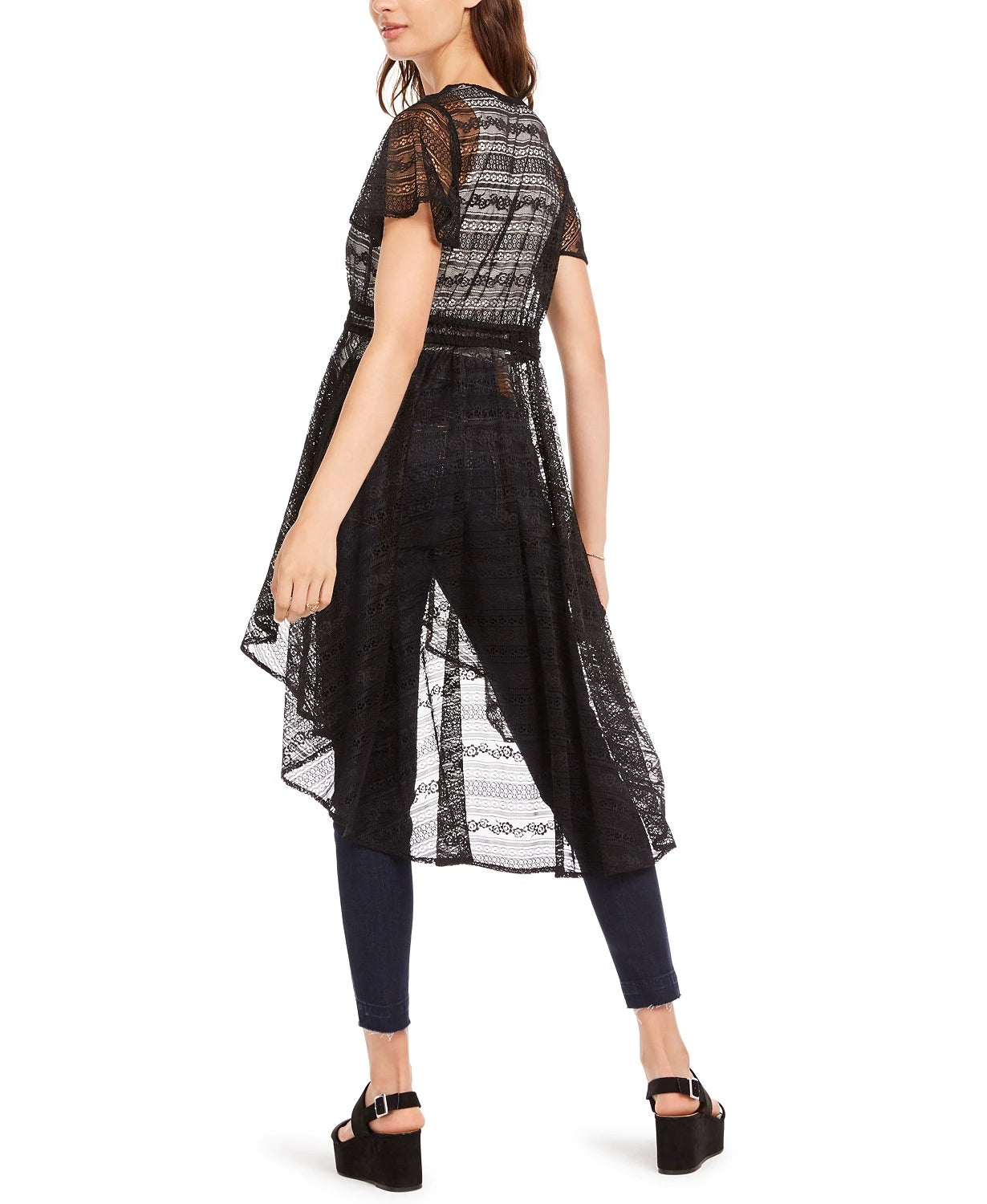 American Rag Juniors' Classic Lace High-Low Duster Top Black Size Medium