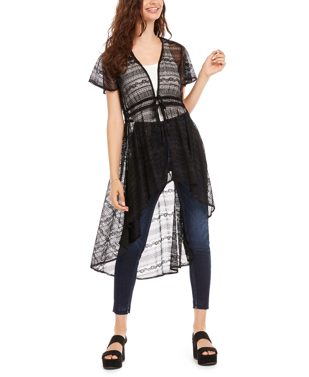 American Rag Juniors' Classic Lace High-Low Duster Top Black Size Medium