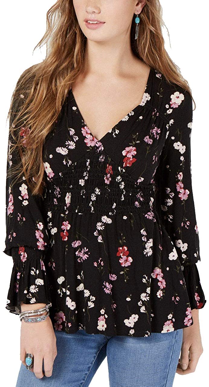 American Rag Juniors' Printed Smocked Top Black Size Small