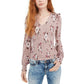 American Rag Juniors'' Printed Smocked Top Brght Pink Size Small
