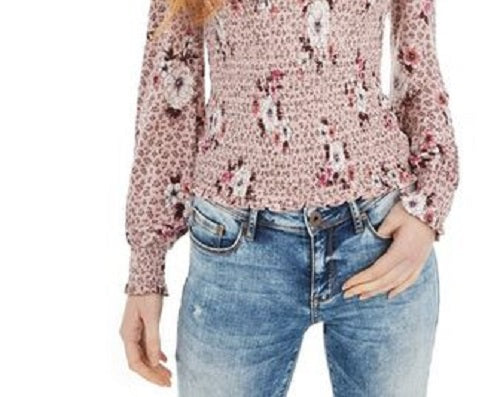 American Rag Juniors'' Printed Smocked Top Brght Pink Size Small