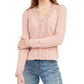 American Rag Women's Juniors' Lace-Trimmed Button-Front Top Brght Pink Size Medium