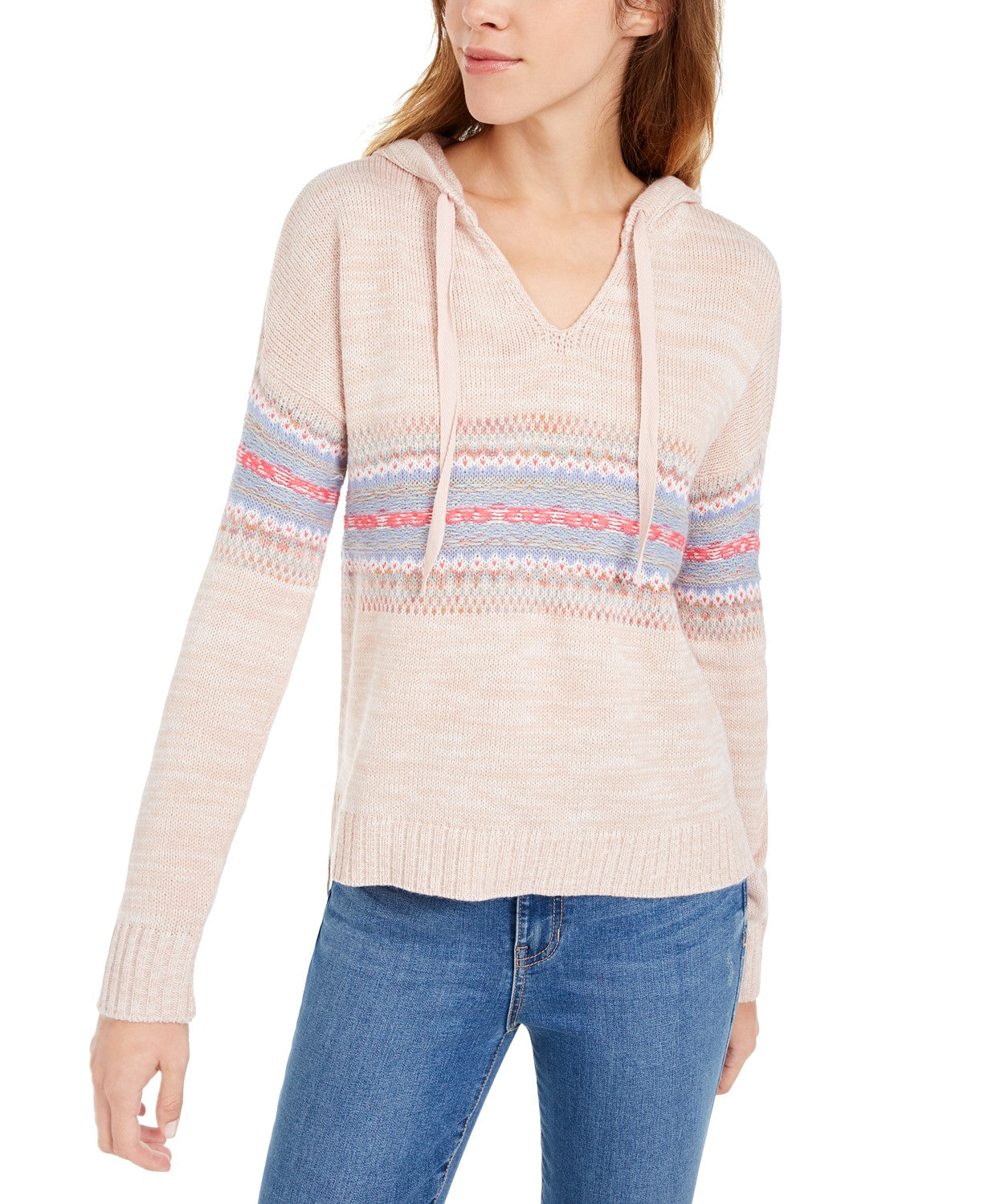 American Rag Juniors'' Fair Isle Hoodie Sweater Dark Pink Size Small