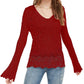 American Rag Juniors' Pointelle-Knit Flared-Sleeve Sweater Red Size Small