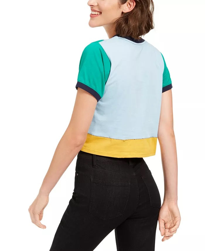 Artistix Women's Cotton Colorblocked Graphic T-Shirt Green Size Large