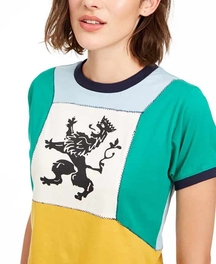 Artistix Women's Cotton Colorblocked Graphic T-Shirt Green Size Large