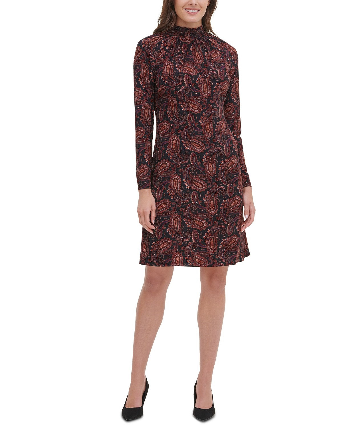 Tommy Hilfiger Women's Paisley Mock-Neck Dress Blue Size 14