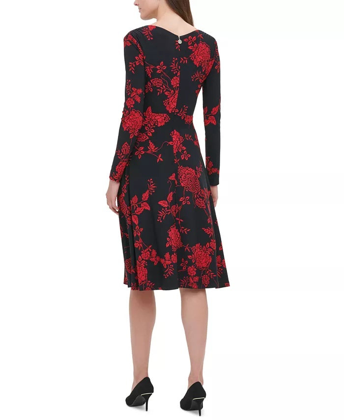 Tommy Hilfiger Women's Floral-Print Fit & Flare Dress Black Size 2