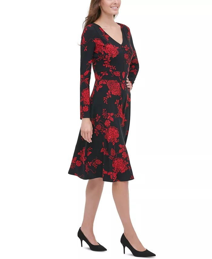 Tommy Hilfiger Women's Floral-Print Fit & Flare Dress Black Size 2