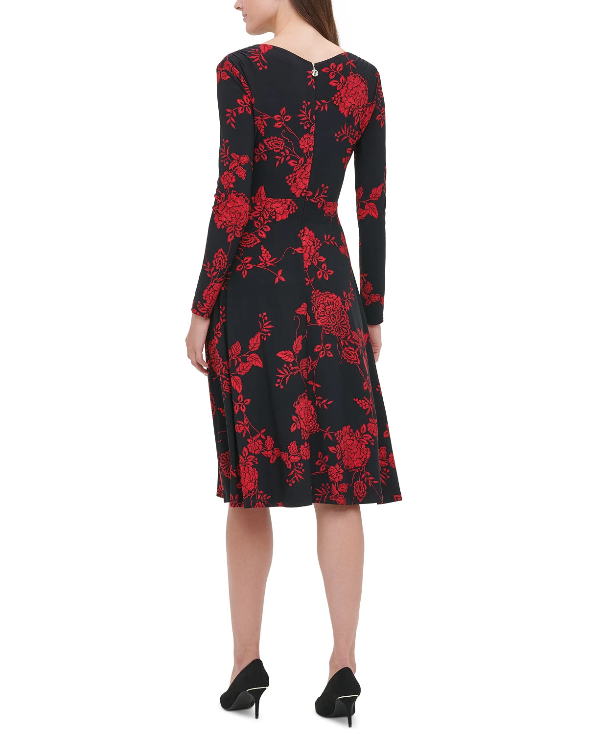 Tommy Hilfiger Women's Floral-Print Fit & Flare Dress Black Size 14