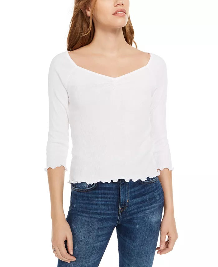 Planet Gold Junior's Ribbed Sweetheart Top White Size Large