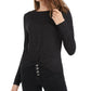 Planet Gold Juniors' Twist-Front Sparkly Ribbed Top Black Size Large