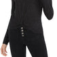 Planet Gold Juniors' Twist-Front Sparkly Ribbed Top Black Size Large