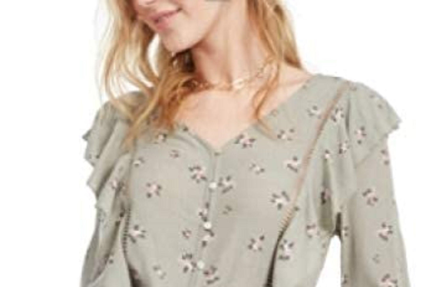 Planet Gold Juniors' Floral Ruffle Top Green Size Medium