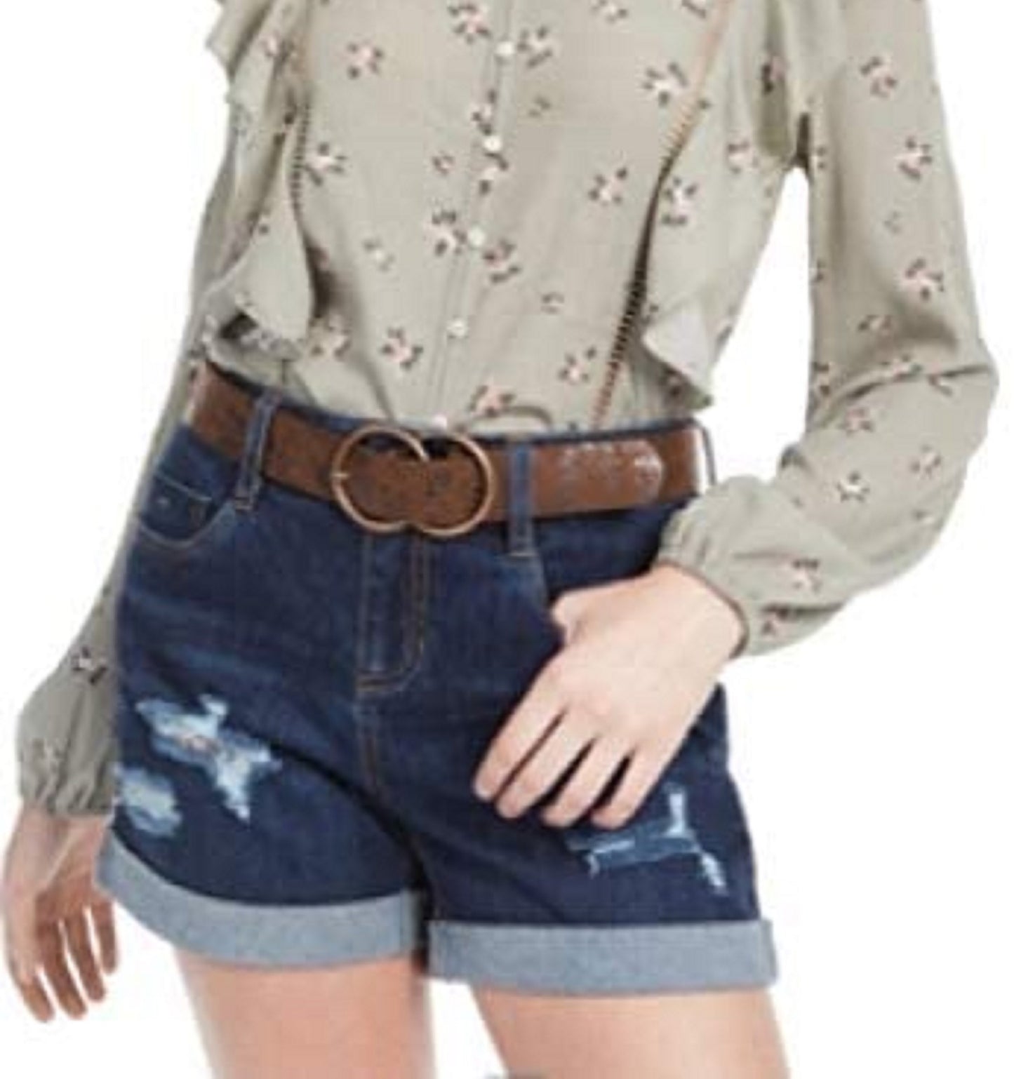 Planet Gold Juniors' Floral Ruffle Top Green Size Medium