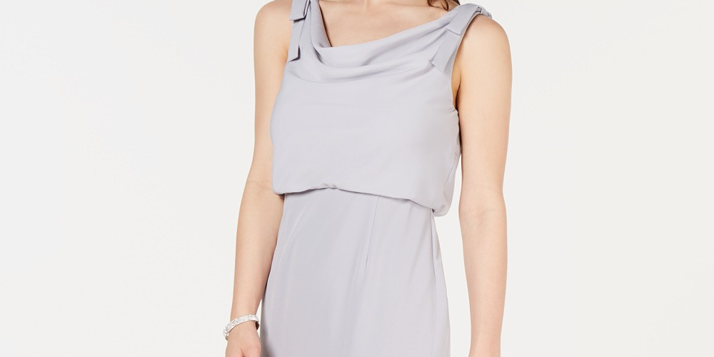 Adrianna Papell Women's Blouson Cowlneck Gown Silver Size 6