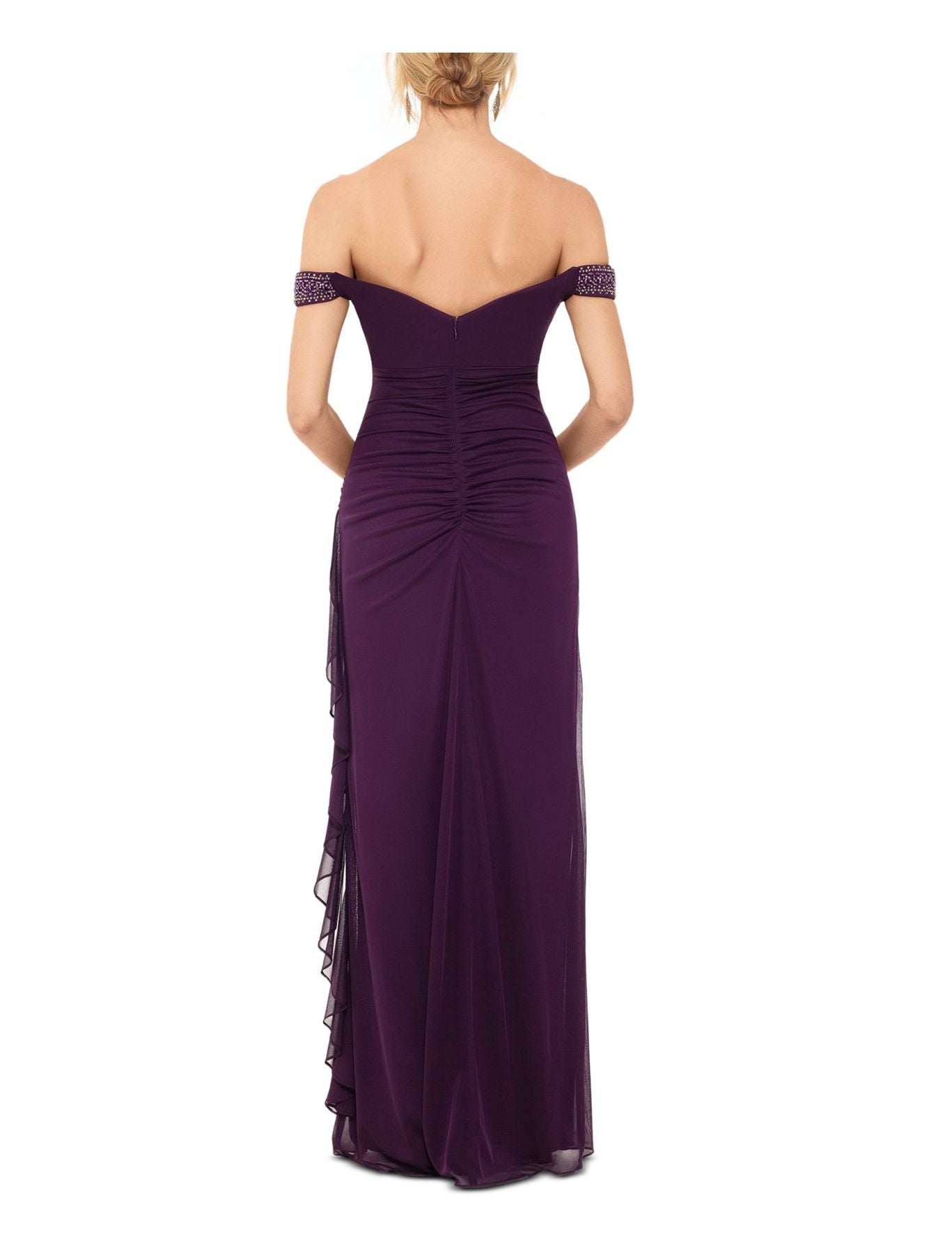 Betsy & Adam Women's Sleeveless Off Shoulder Maxi Sheath Evening Dress Purple Size 12