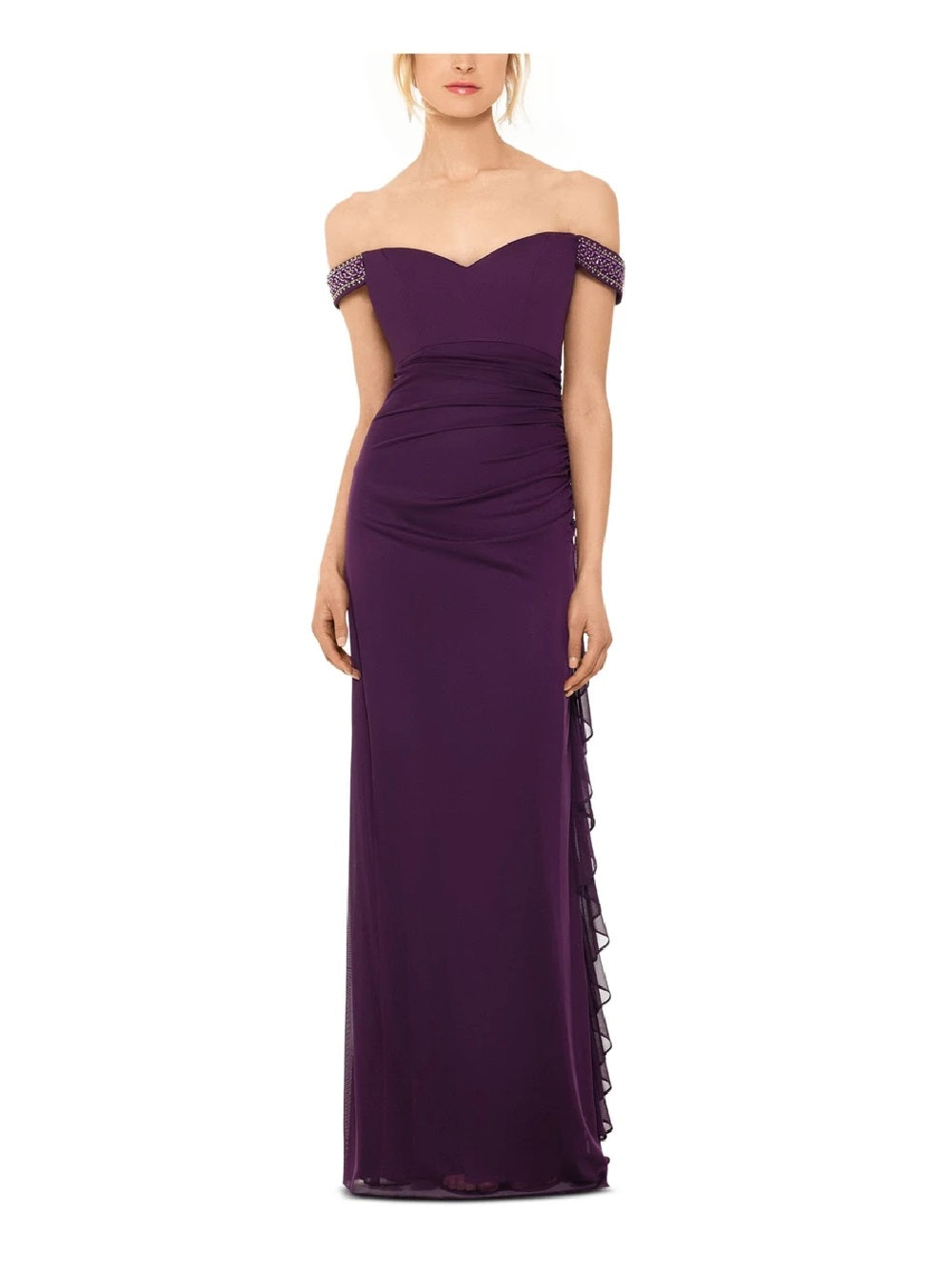 Betsy & Adam Women's Sleeveless Off Shoulder Maxi Sheath Evening Dress Purple Size 16