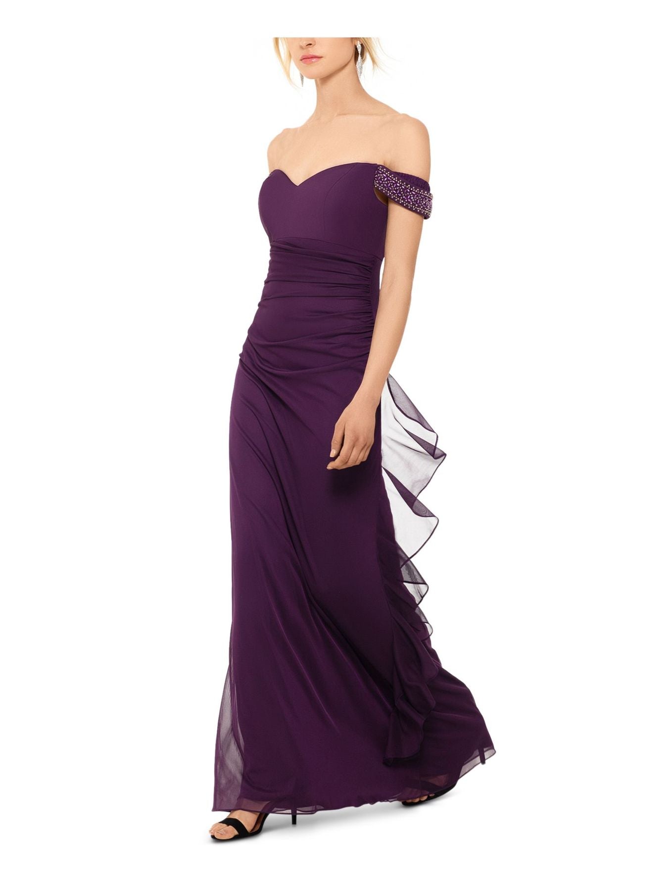 Betsy & Adam Women's Sleeveless Off Shoulder Maxi Sheath Evening Dress Purple Size 8