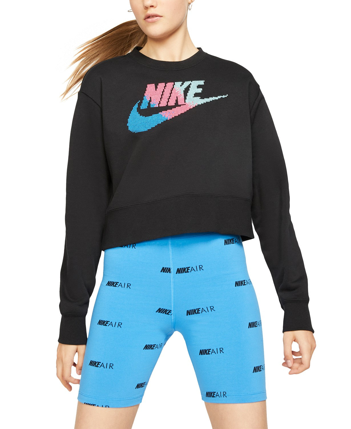 Nike Women's  Sportswear Print-Logo Cropped Sweatshirt Black Size Medium