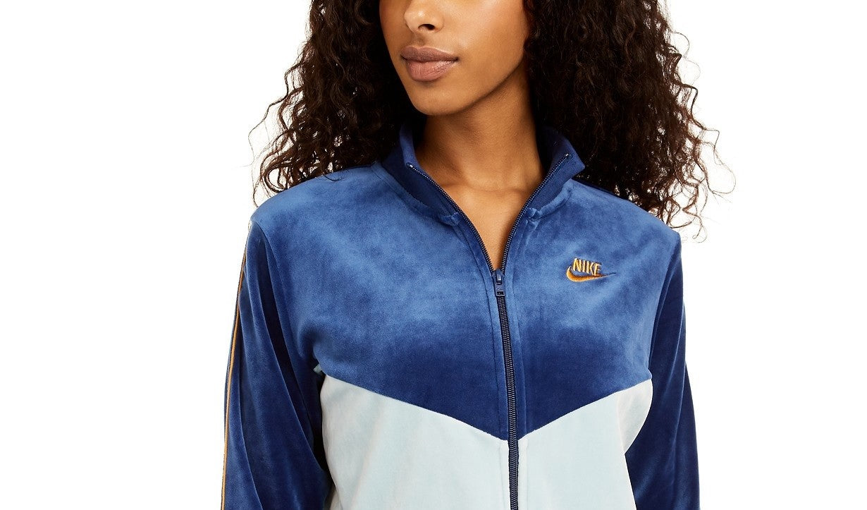 Nike Women's Sportswear Velour Colorblocked Jacket Blue Size Medium