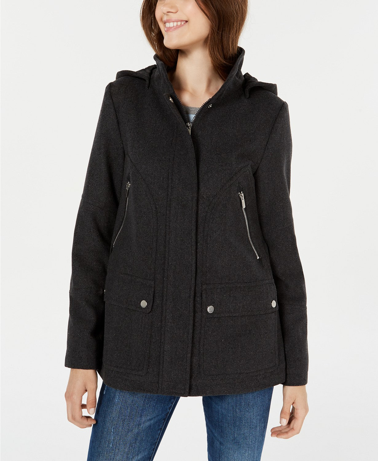 Celebrity Pink Juniors'  Hooded Coat Black Size Small