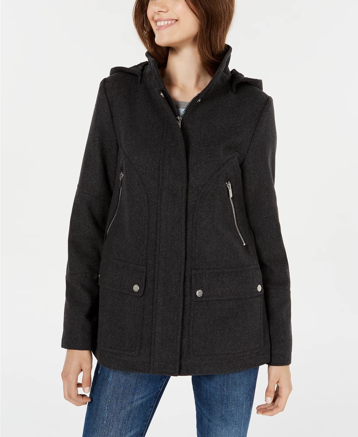 Celebrity Pink Juniors' Hooded Coat Black Size Extra Small
