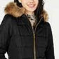 Celebrity Pink Juniors' Puffer Coat With Faux Fur Trim Hood Black Size Large