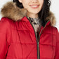 Celebrity Pink Juniors' Puffer Coat With Faux Fur Trim Hood Red Size Small