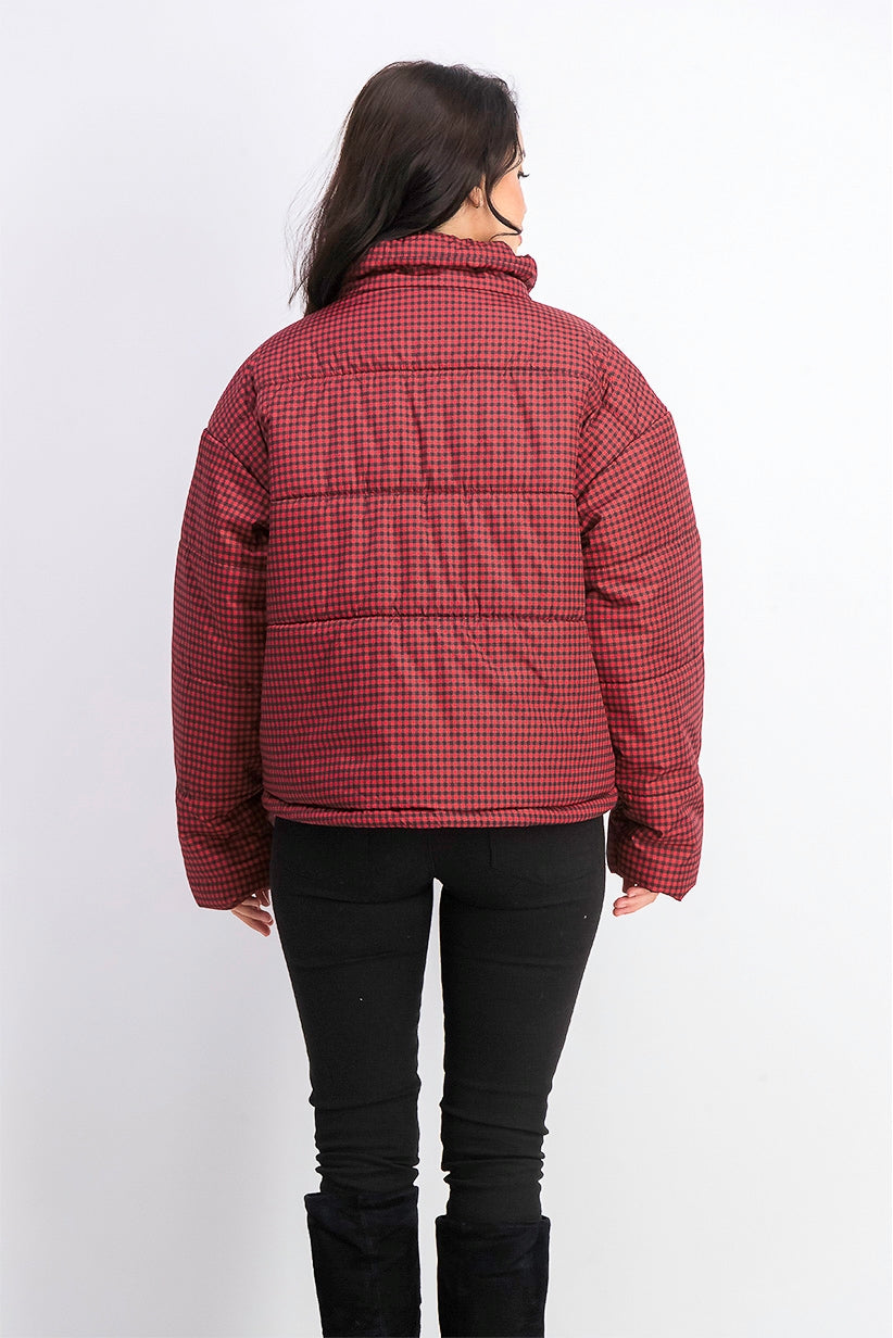 Celebrity Pink Juniors' Plaid Puffer Coat Red/ Black Size Large