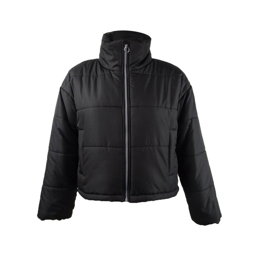 Celebrity Pink Juniors' Cropped Puffer Coat Black Size Large
