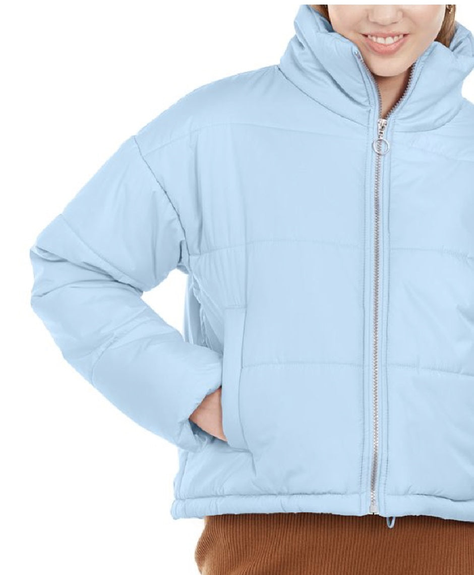 Celebrity Pink Juniors' Cropped Puffer Coat Blue Size Medium
