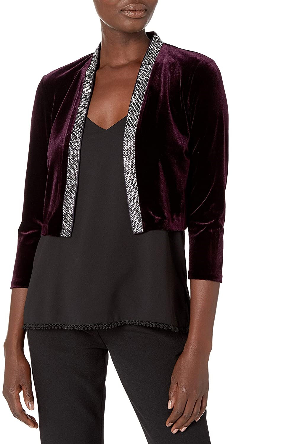 Calvin Klein Women's Velvet Rhinestone Shrug Purple Size Large