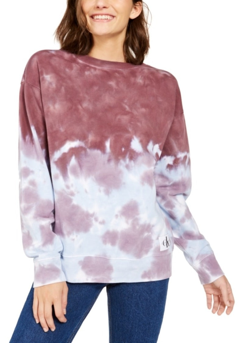 Calvin Klein Womne's High Tide Tie-Dyed Sweatshirt Purple Size Small
