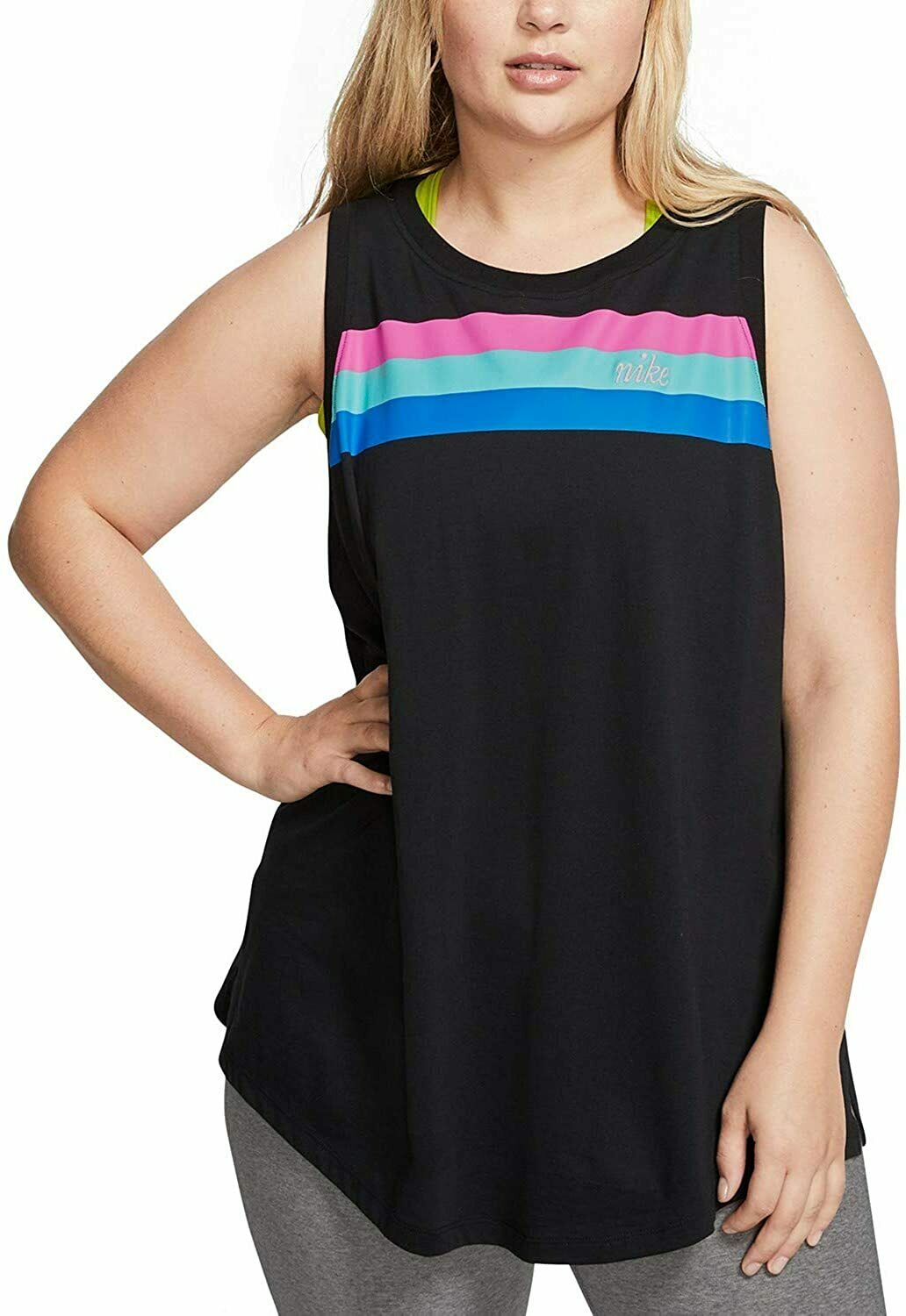 Nike Plus Women's Sportswear Graphic Printed Cotton Tank Top Black Size 2X