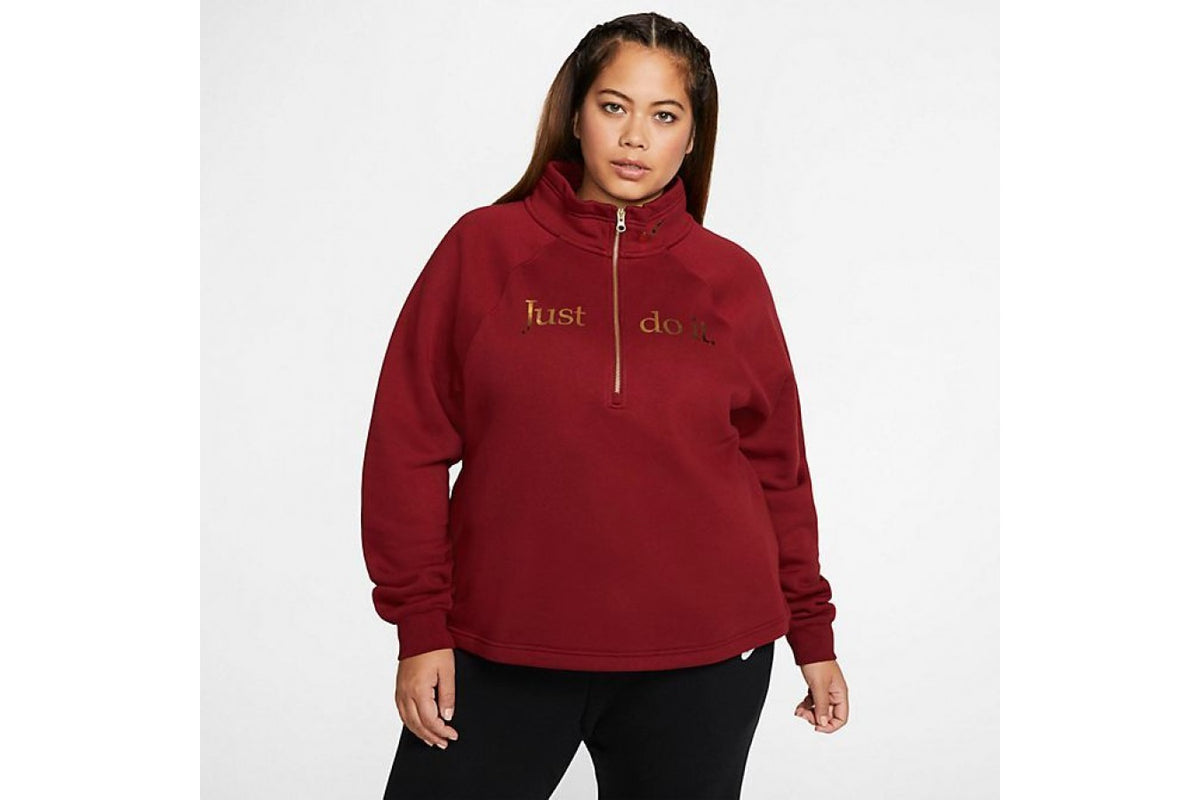 Nike Wome's Plus Size Sportswear Shine 1/2-Zip Fleece Top Red Size 2X