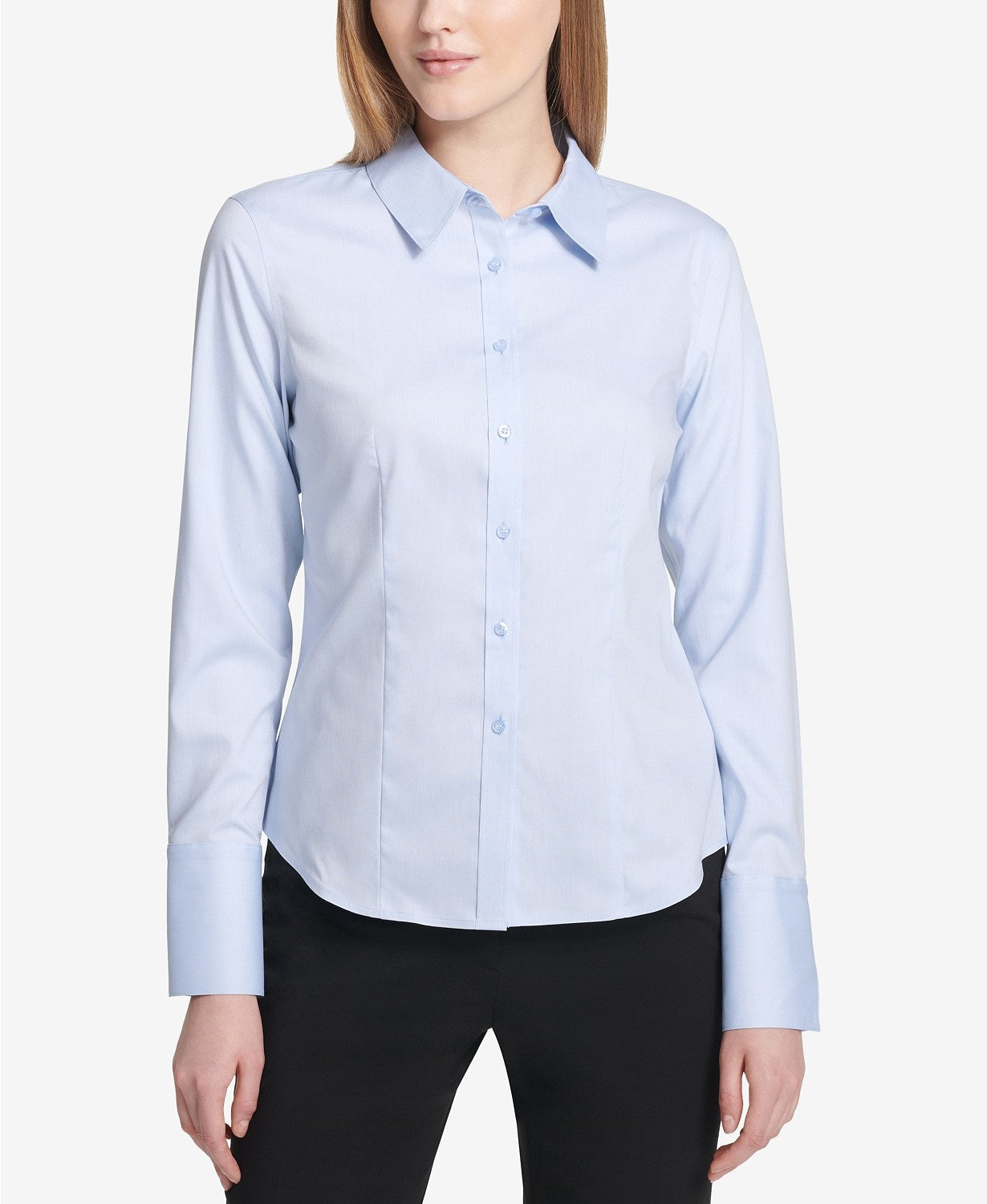 Calvin Klein Women's Petite Cotton Button-Front Shirt Blue Size 8 P