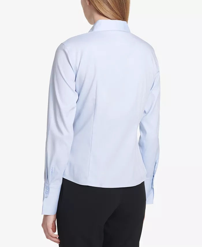 Calvin Klein Women's Petite Cotton Button-Front Shirt Blue Size 8 P