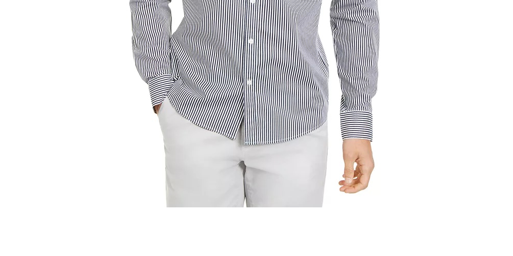 Michael Kors Men's Pin-Stripe Slim Fit Button-Down Shirt Gray Size Small