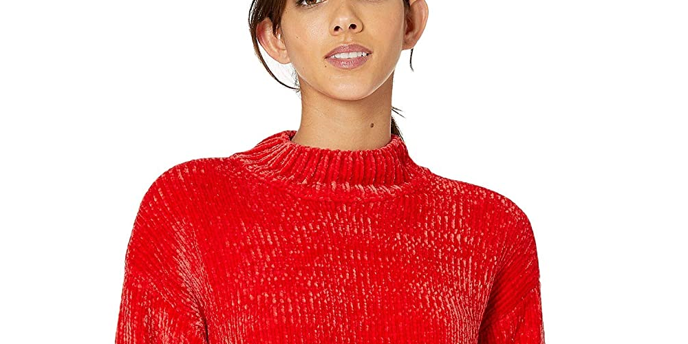 Sanctuary Women's Chenille Mock Neck Sweater Bright Red Size Small