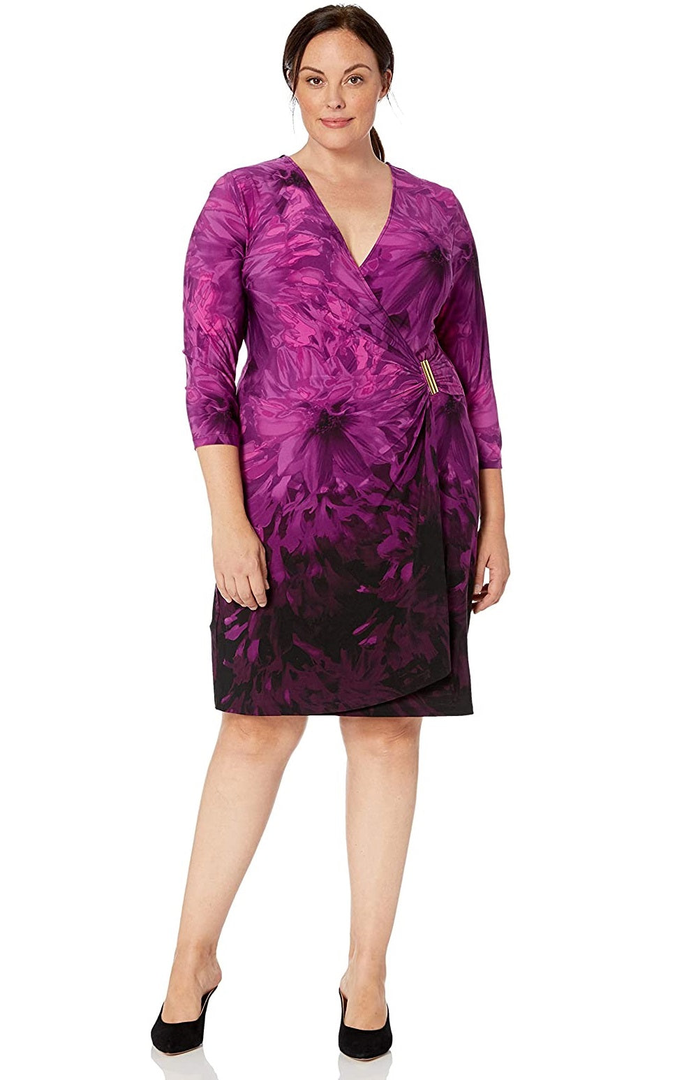 Calvin Klein Women's Plus Size Three-Quarter-Sleeve Mock-wrap Dress Pink Size 20 W