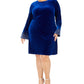Calvin Klein Women's Plus Size Bling Bell-Sleeve Velvet Dress Blue Size 18W