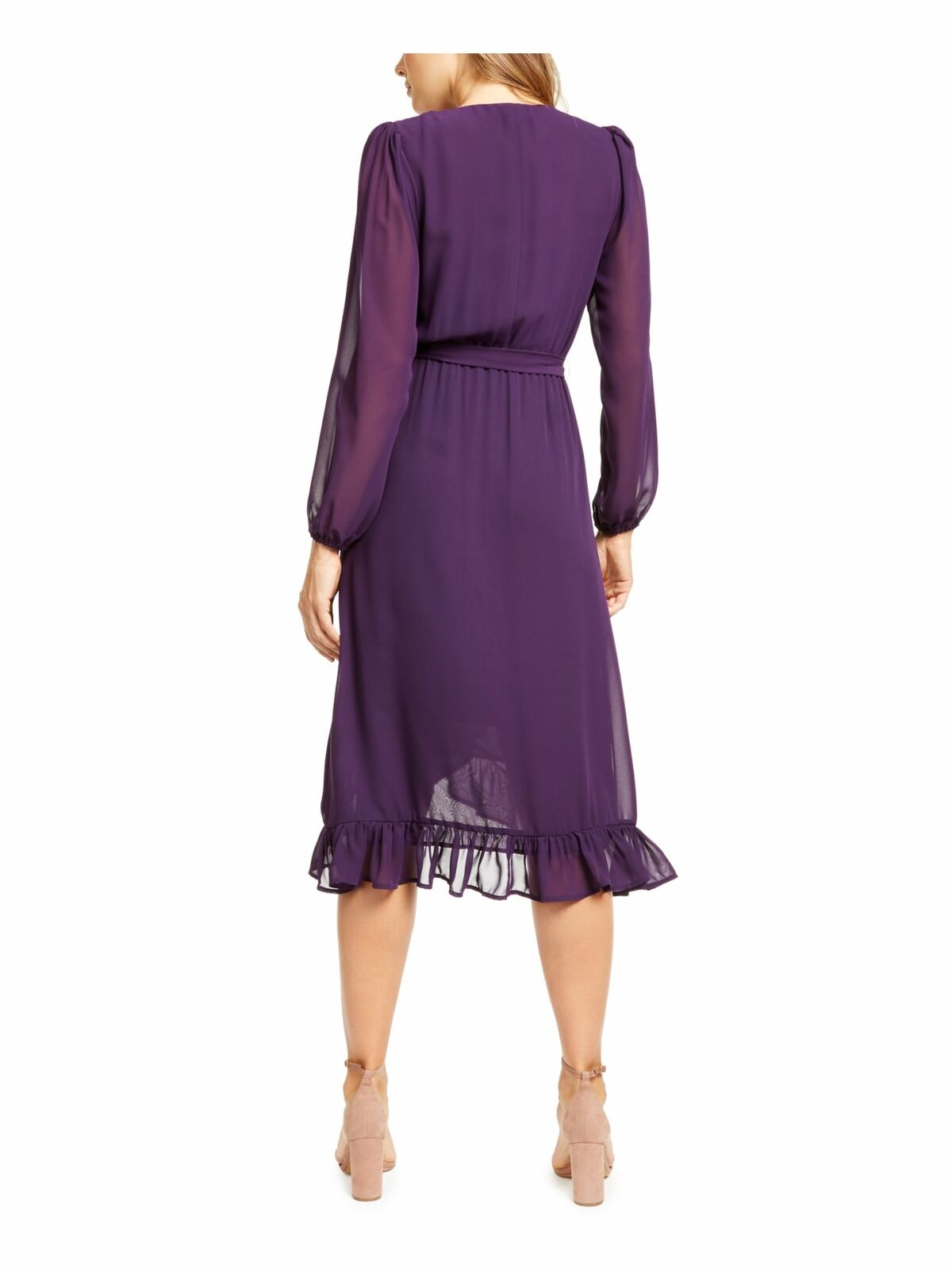 Q+A Los Angeles Women's Balloon Sleeve Chiffon Midi Dress Purple Size Large