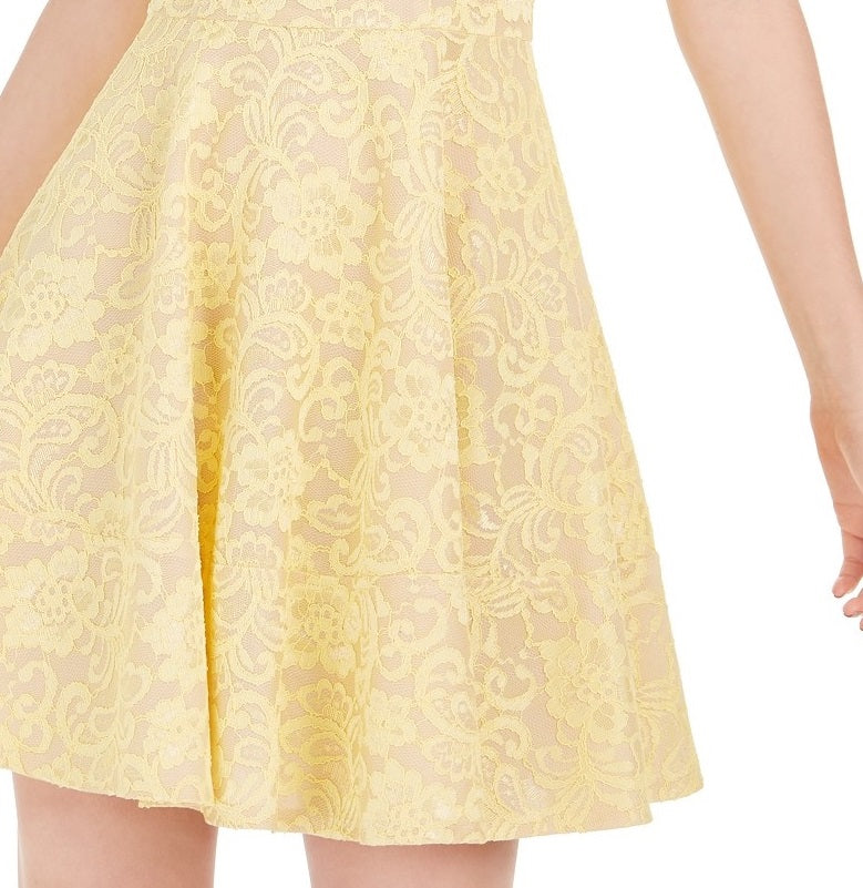 Speechless Juniors' Lace Fit & Flare Dress Yellow Size 3
