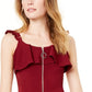 Almost Famous Women's Ruffled Zip-Front Dress Wine Size 2 Extra Small