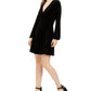 19 Cooper Women's Long-Sleeve Velvet-Stripe Dress Black Size Extra Large