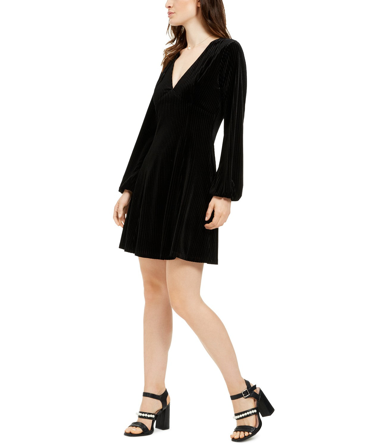 19 Cooper Women's Long-Sleeve Velvet-Stripe Dress Black Size Extra Large